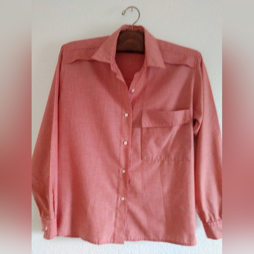 FLAW Vintage Hathaway Womens Striped Shirt Long Sleeve Button Front Red Beige 10